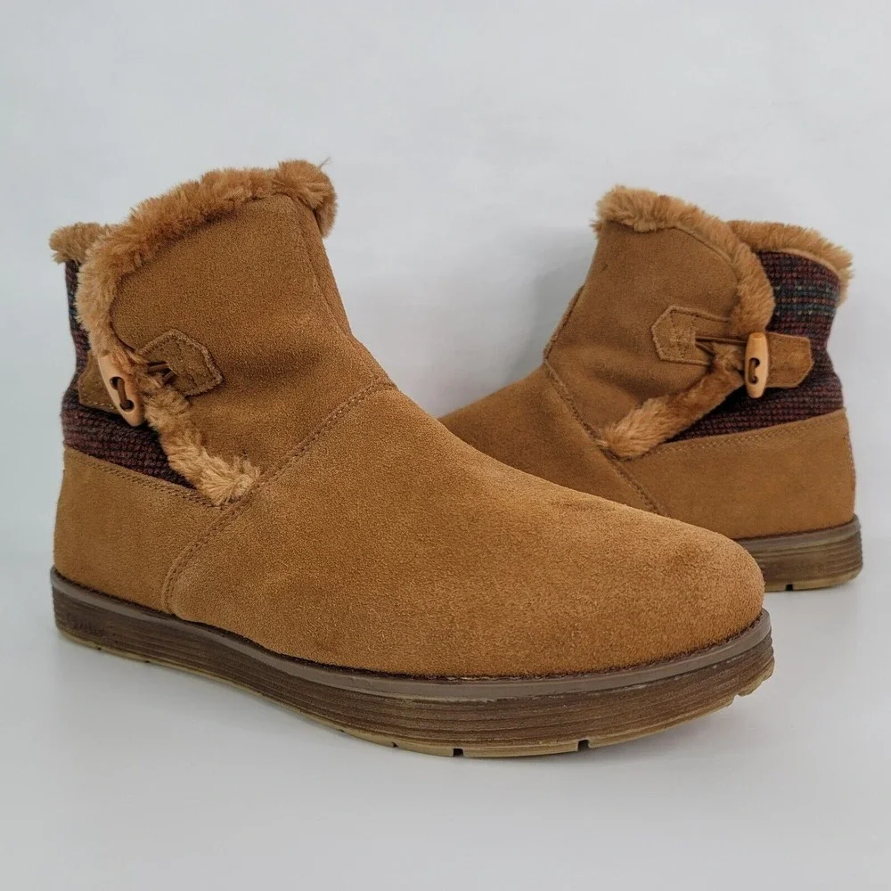 Skechers Ankle Boots Womens 9 Tan‎ Suede Faux Fur Lined 48677